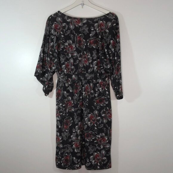 Garnet Hill Gray Red Floral Dress V Neck Small S - Picture 7 of 13